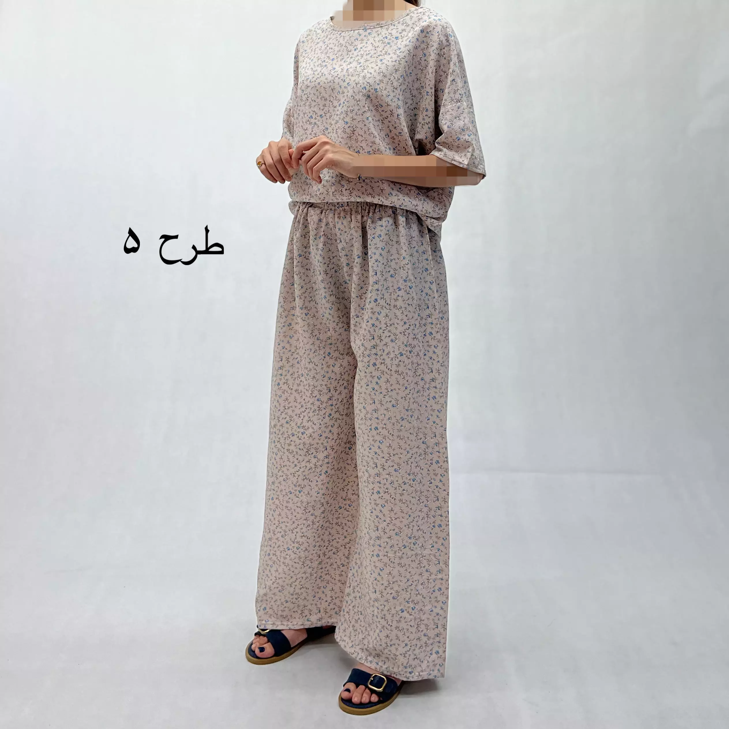 ست تیشرت و شلوار زنانه نخی گلدار 0011526153